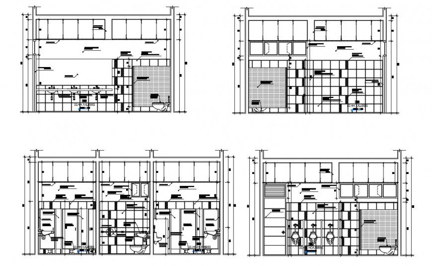 Sectional drawings details of public sanitary toilet dwg file
