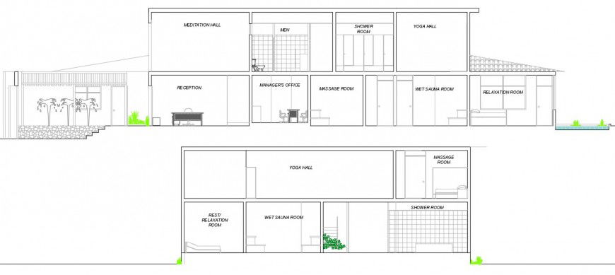 Sectional elevation detail of a spa dwg file