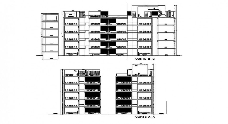 Sectional elevation of a building , high rise building dwg file