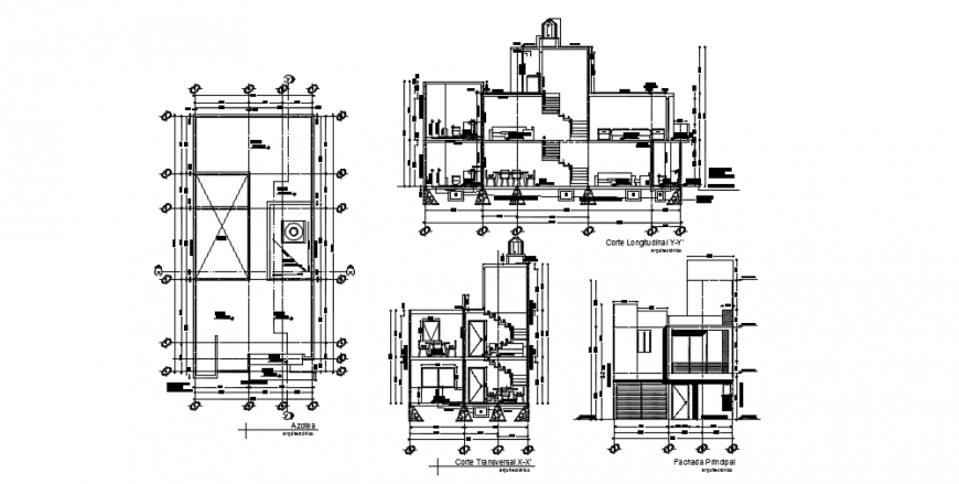 Sectional elevation of a building concept dwg file