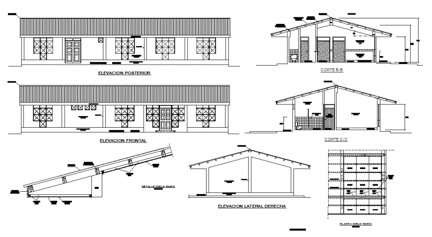 Sectional elevation of a building dwg file