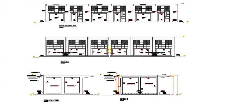 Sectional elevation of a education building dwg file