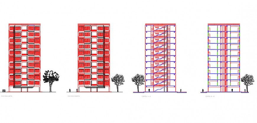 Sectional elevation of a high rise building dwg file