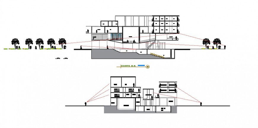 Sectional elevation of a high rise building model detailing file