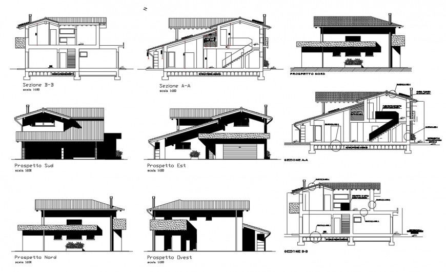 Sectional elevation of a house plan detail