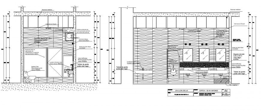 Sectional elevation of bathroom in dwg file.