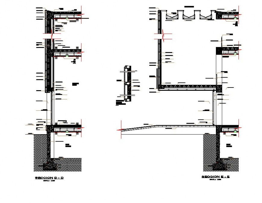 Sectional elevation of external wall drawing in dwg AutoCAD file.