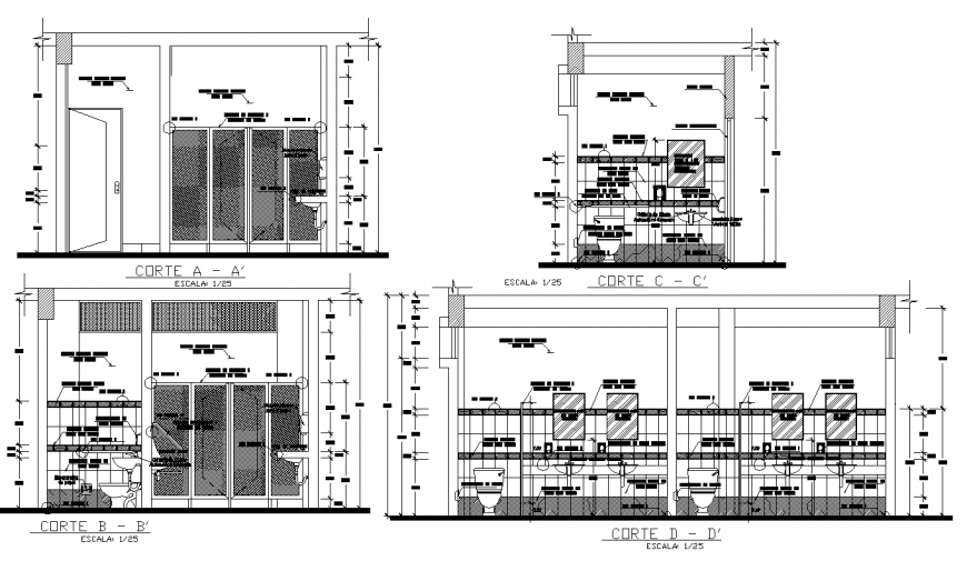 Sectional elevation of general toilet in dwg file.
