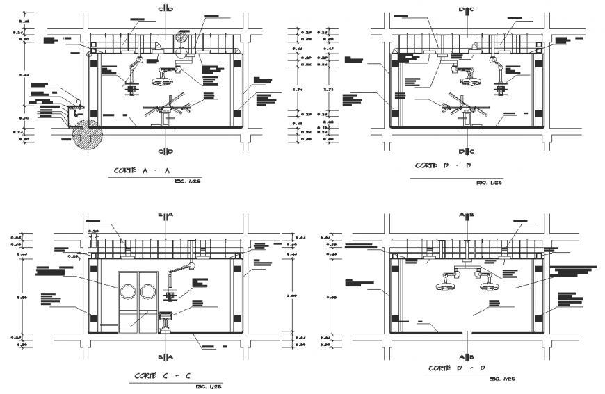 Sectional elevation of Specialist clinic drawing in dwg file.