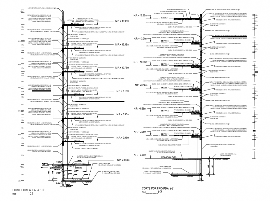 Sectional elevation with floor and wall view with construction view dwg file