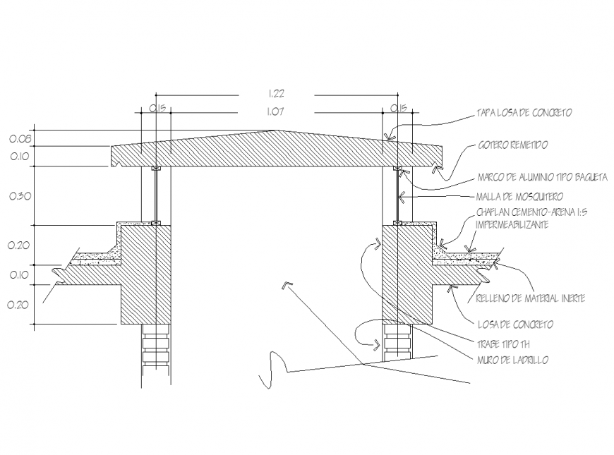 Sectional elevation with wall construction detail dwg file