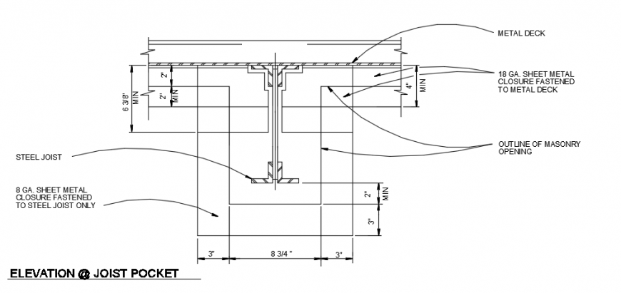 Sectional evation at joist pocket detail