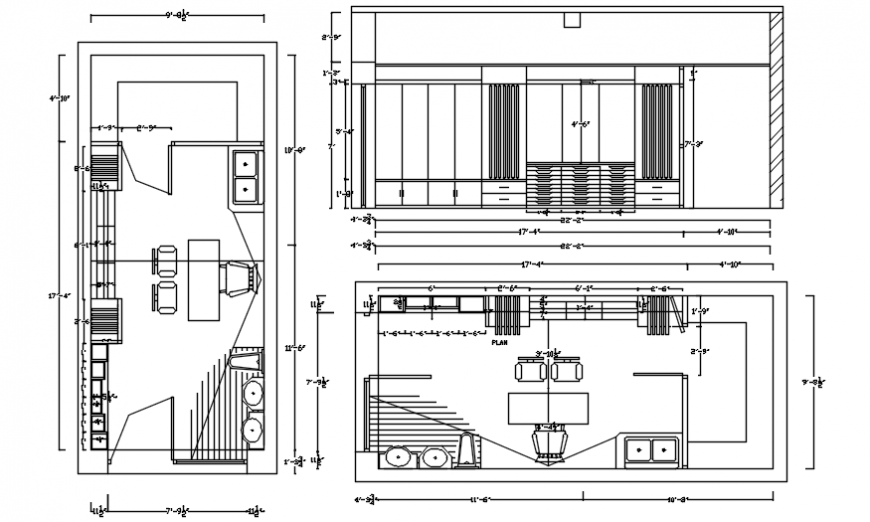 Sectional front elevation of bedroom and office