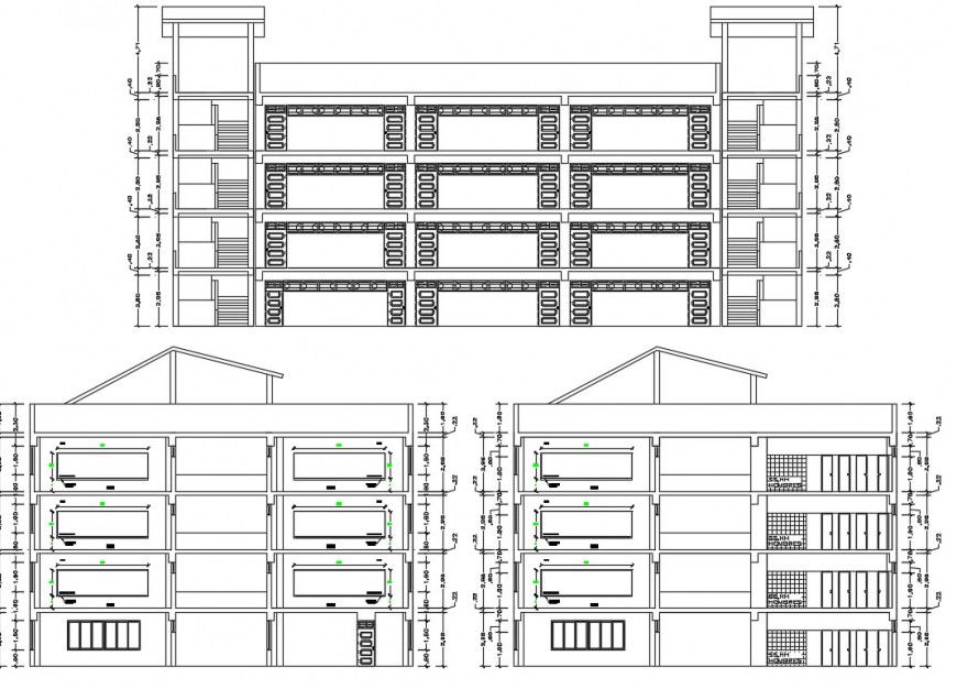 Sectional front view layout of a building