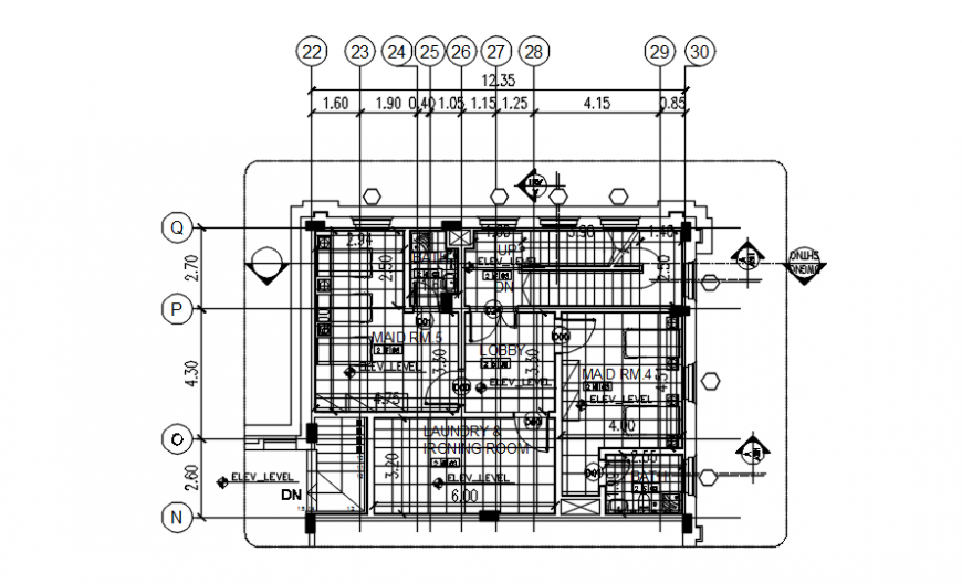 Sectional plan of bungalows in auto cad