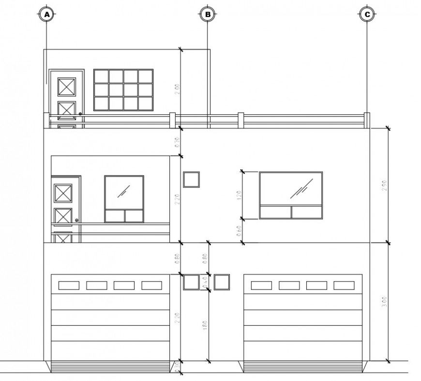 Sectional side elevation of a bungalow dwg file