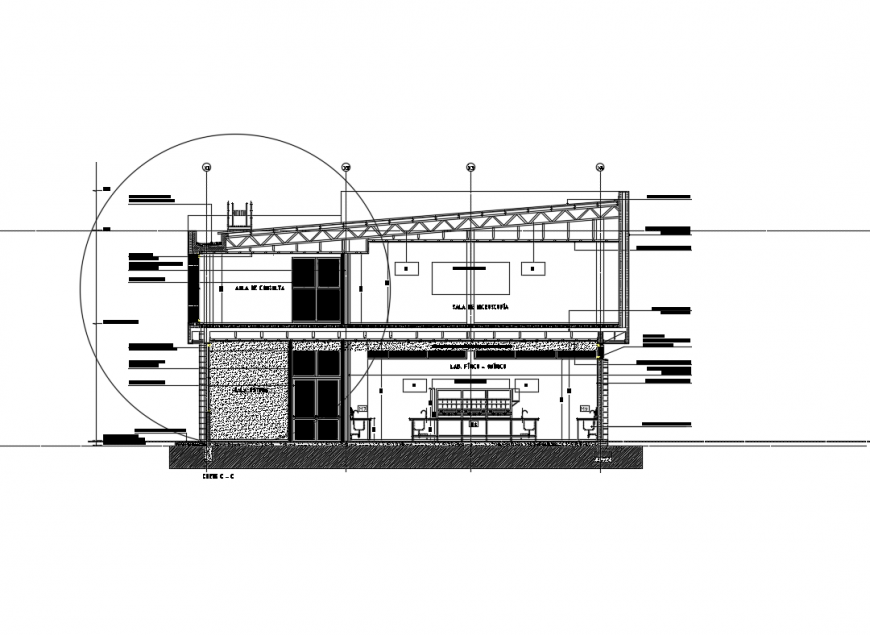 Sectional spout details and concrete counter to laboratory of hospital dwg file