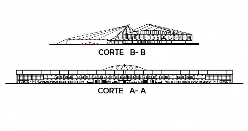 Sectional view of airport in auto cad file