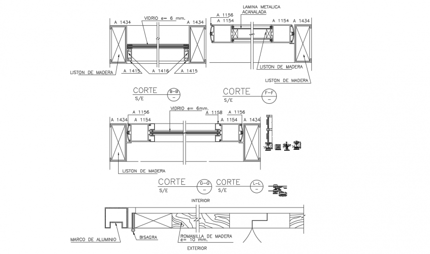 Sectional view with exterior and interior view design of wall with door design dwg file