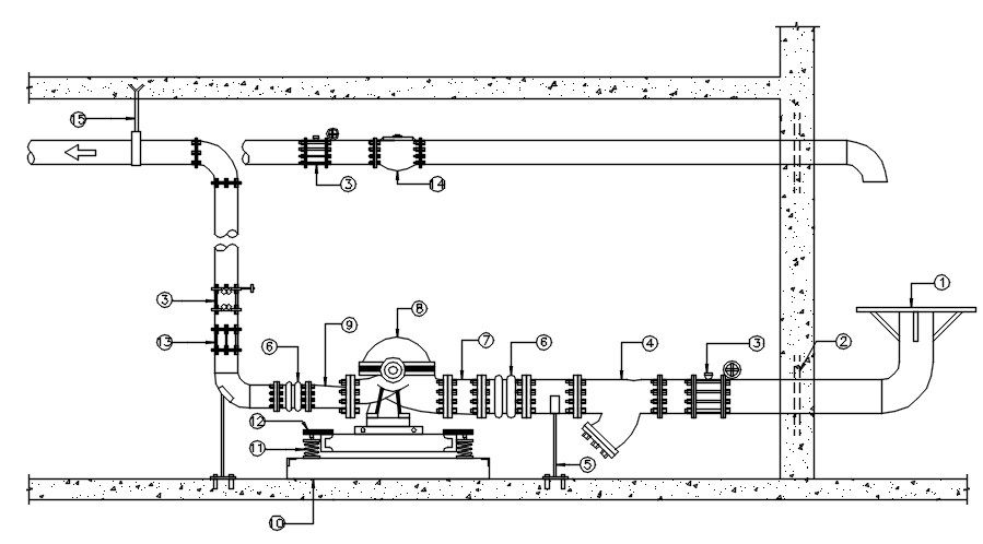 sectional details of the Pipe connection is given in this AutoCAD 2D DWG drawing file. Download the AutoCAD DWG file.