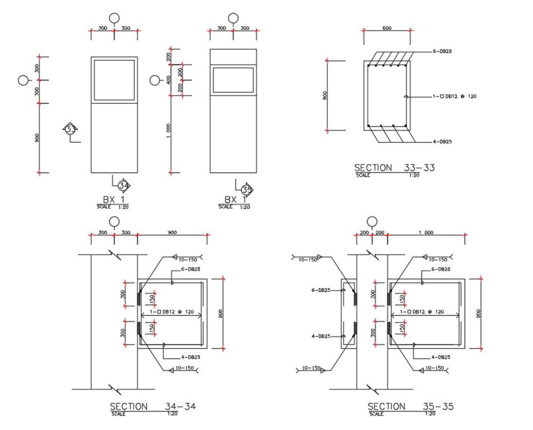 sectional details of the reinforcement steel bars are given in this AutoCAD DWG 2D Drawing File.Download the 2D AutoCAD DWG file.