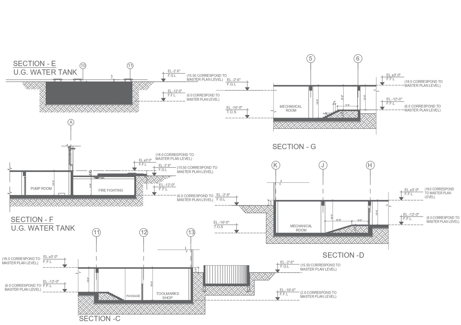 section detail of under water tank drawing in AutoCAD file