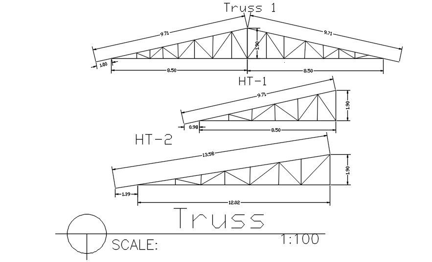 section details of the truss AutoCAD DWG drawing file are provided. Download the AutoCAD 2D DWG file.
