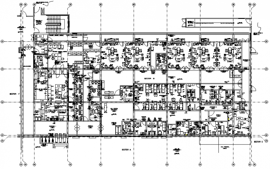 Sector-A first floor plan details of multi-specialty hospital dwg file