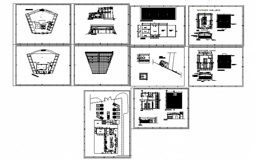 Sector office building section, floor plan, parking area, sanitary installation and auto-cad details dwg file
