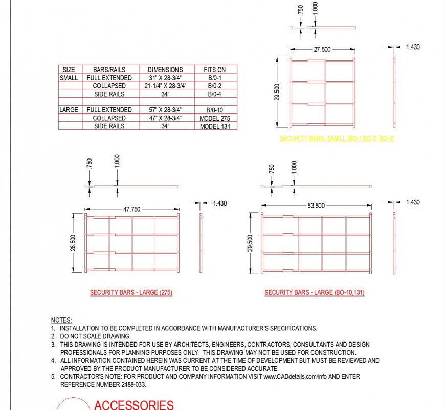Security bars large accessories plan layout file