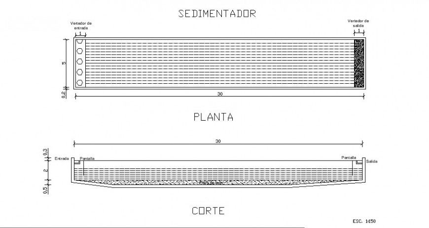 Sedimentation settling tank detail 2d view plan and section autocad file