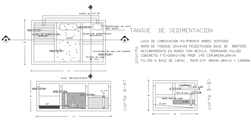 Sedimentation tank detail drawing in dwg AutoCAD file.