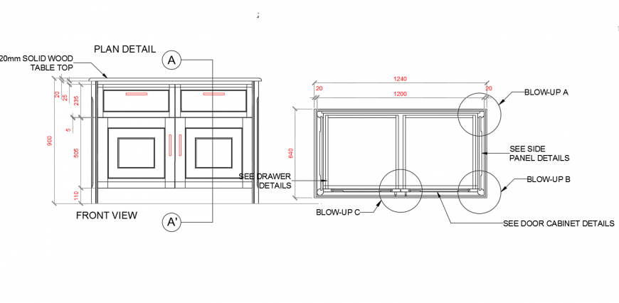 See door cabinet details & plan detail