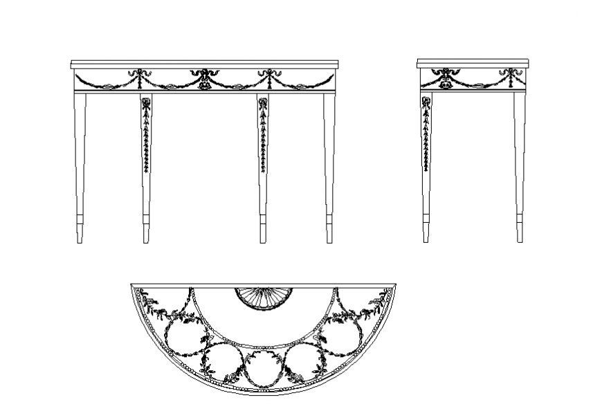 Semi-Circle Table CAD Layout with Furniture Design Detail