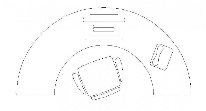 Semi-circular shape table detail 2d view CAD furniture blocks autocad file