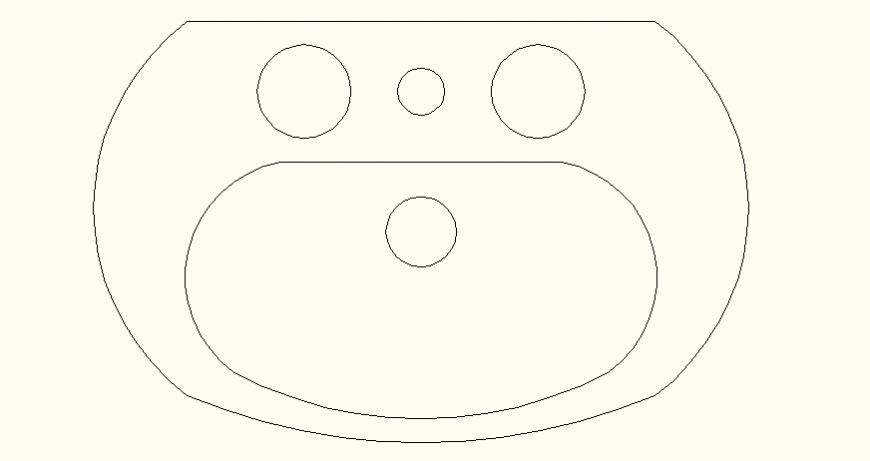 Semi-circular shaped sink elevation and plan dwg file