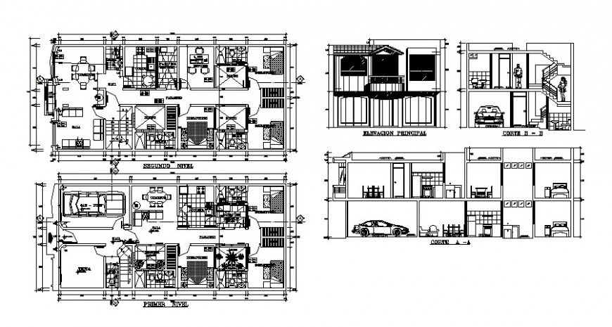 Semi-furnished apartment work plan drawing in autocad
