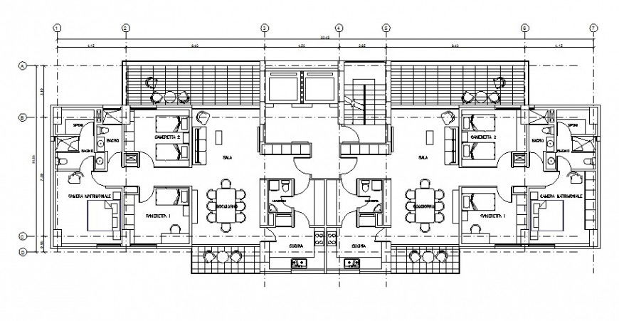 Semi-furnished house floor plan details 2d drawing in autocad software