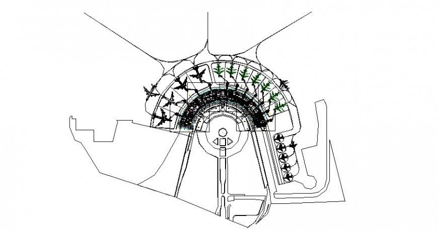 Semi circular Airport layout plan detail drawing in dwg AutoCAD file.