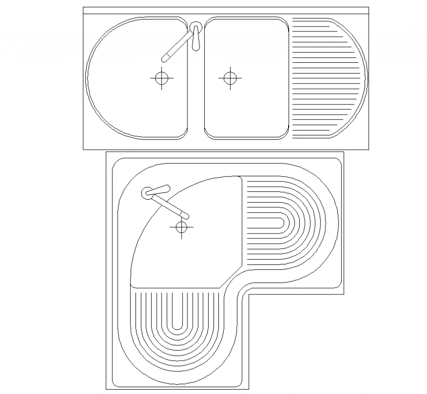 Semicircular and oval shapes sink elevation detail layout file