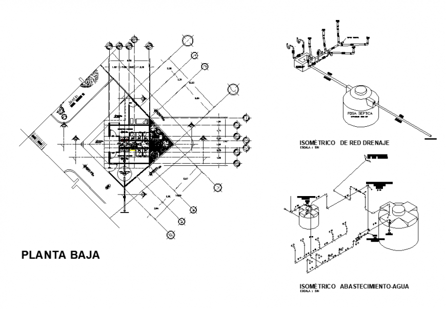 Septic tank and water distribution system detail plan 2d view layout dwg file