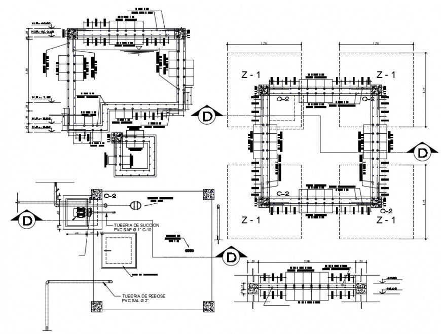 Septic tank plan, cover plan and plumbing structure drawing details dwg file