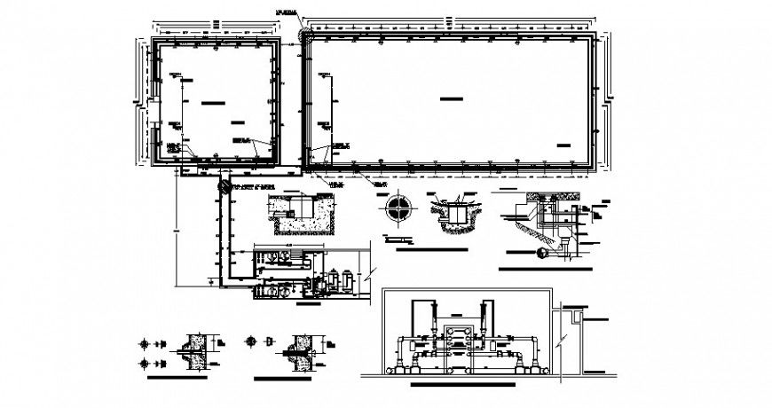 Septic tank section, plan and plumbing cad drawing details dwg file