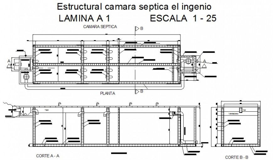 Septic tank structural detail drawing in AutoCAD file.