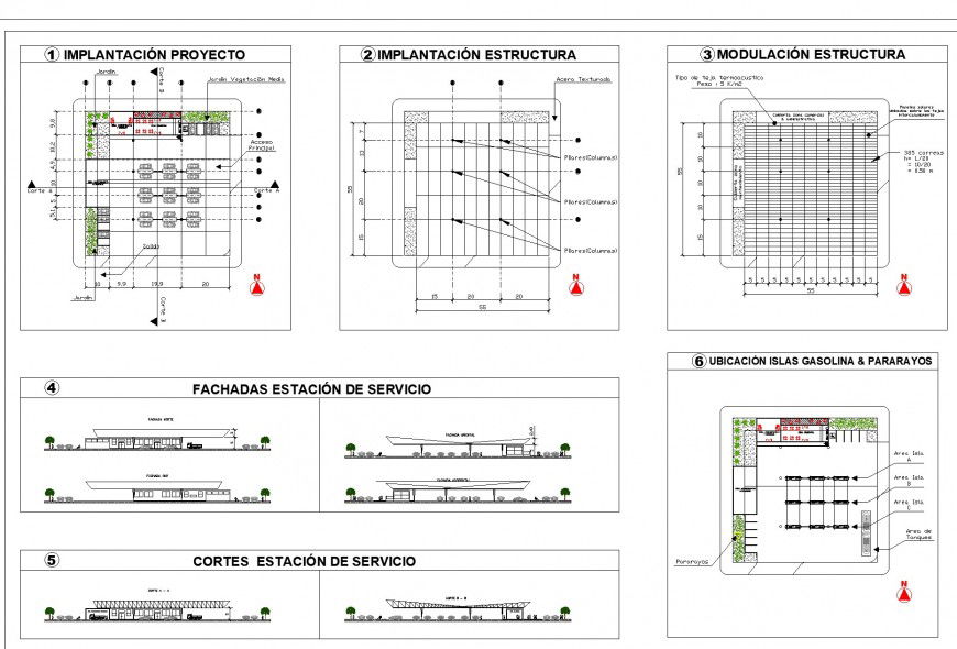 Service station plan, elevation and section layout file