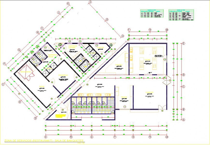 Services zone of restaurant drawing in dwg file.