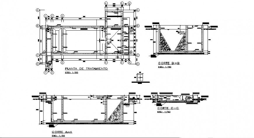 Settling Tank Plan & Section 2D CAD Water Treatment DWG File