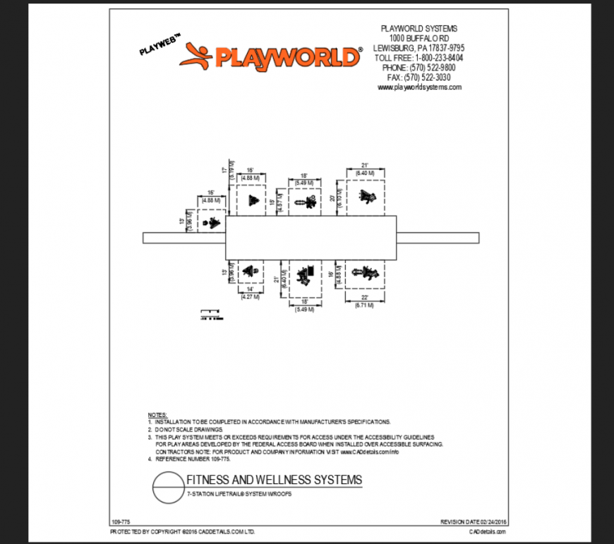 Seven station system life trail sports equipment details of fitness sports park dwg file