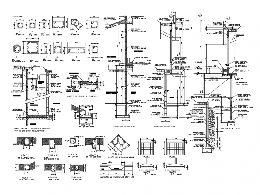 Several concrete construction structure details dwg file