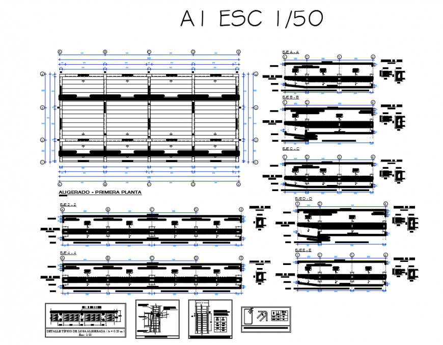 Several construction details of house with column and beam dwg file